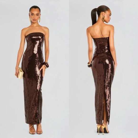 NWT Retrofete Ember Strapless Sequin Maxi Dress in Dark Chocolate Size XS - Picture 1 of 15